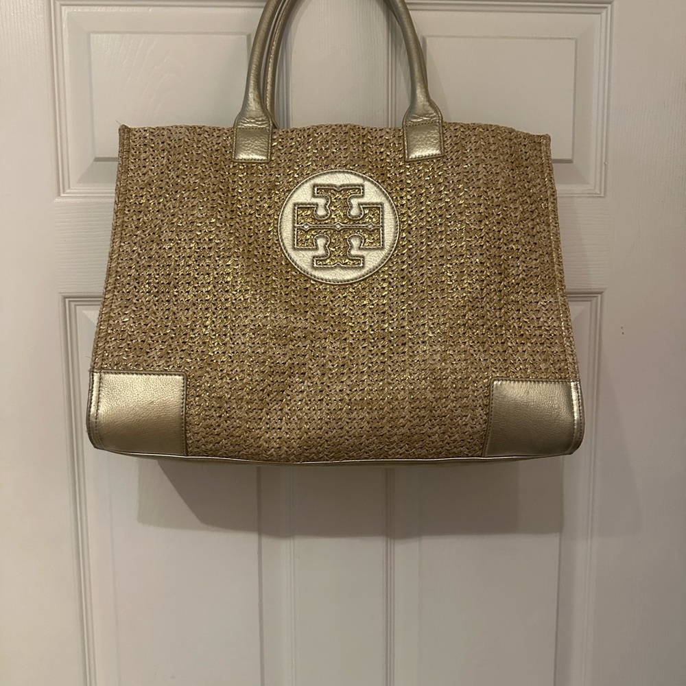 Tory Burch Metallic Gold and Tan Tote